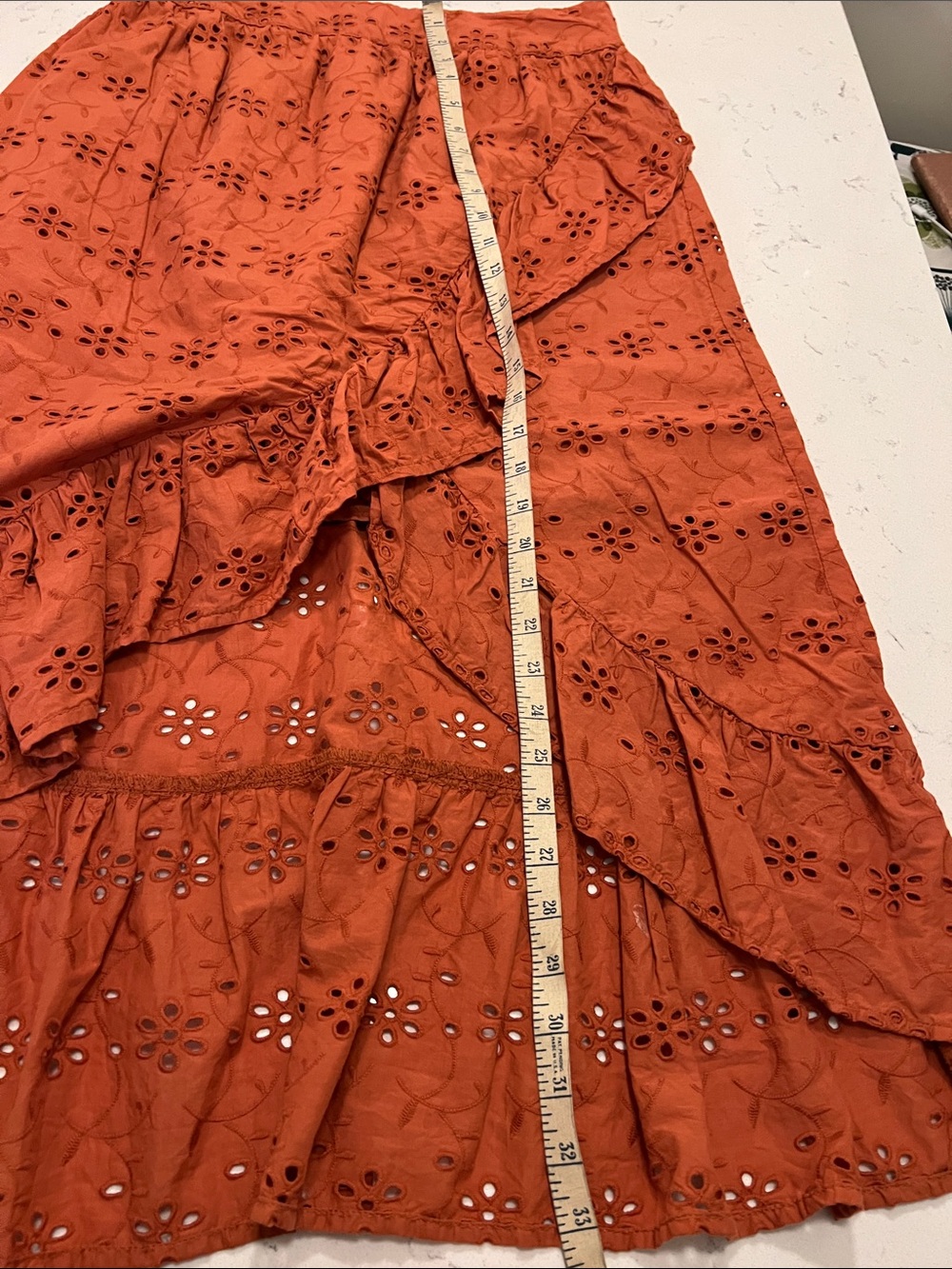 Eyelet Ruffle High-Low Skirt - Rust Orange - Picture 4 of 4
